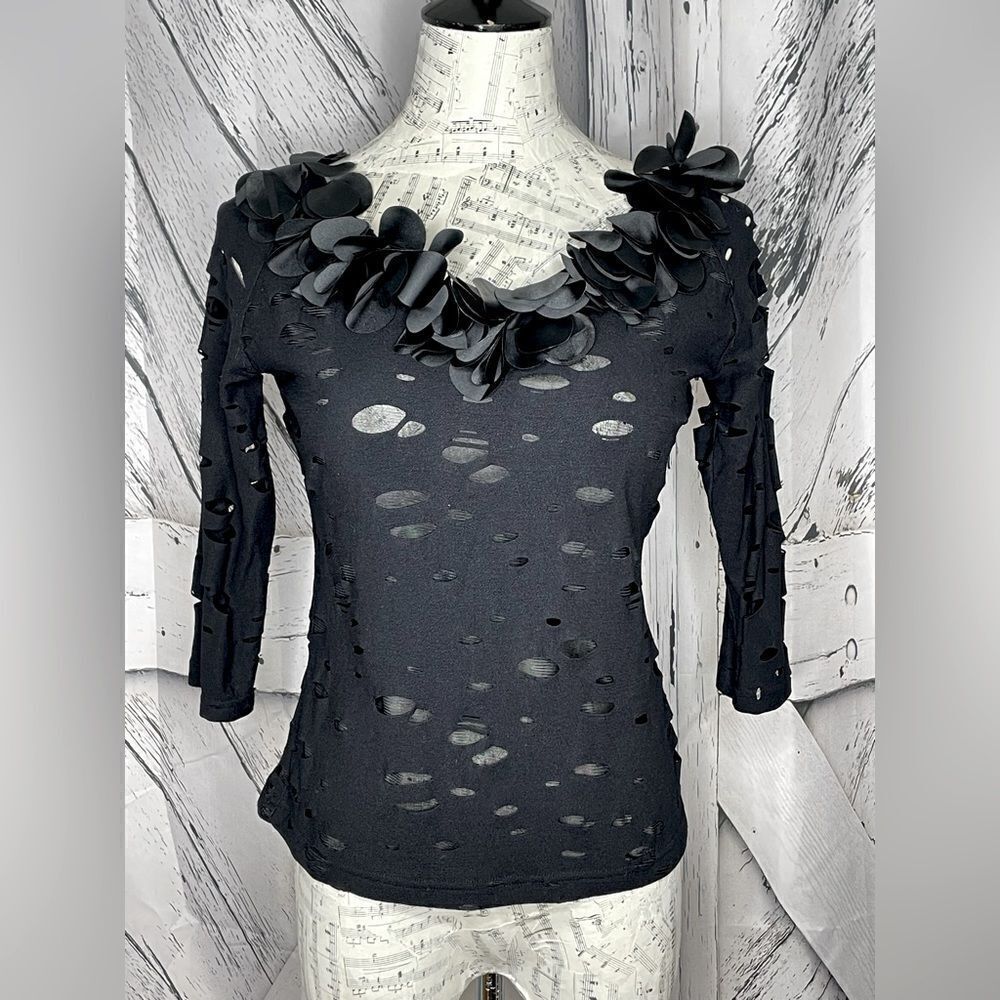 Samuel Dong Petal Trim Cutout Blouse S